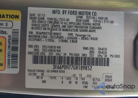 2016 Ford Fusion Se from USA, damaged, VIN 3FA6P0H77GR189852